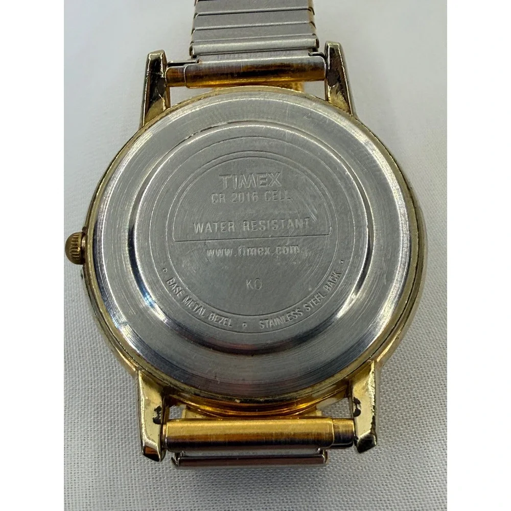 Timex Indiglo WR 30M Gold Tone Day Date Expansion Band Watch CR2016 KO